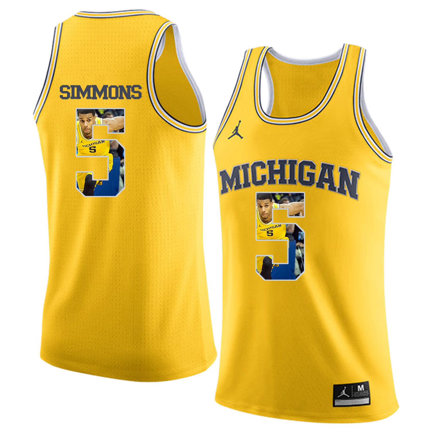 Men Jordan University of Michigan Basketball Yellow 5 Simmons Fashion Edition Customized NCAA Jerseys